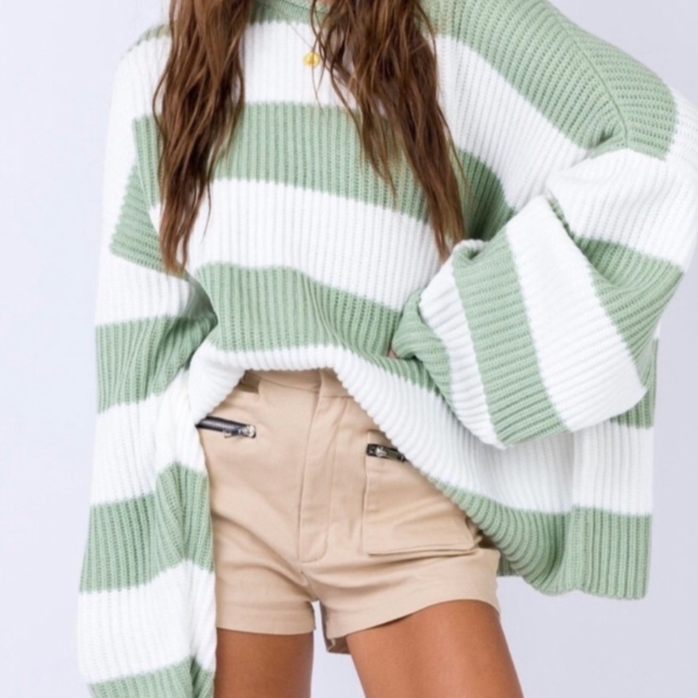 PRINCESS POLLY STRIPED GREEN SWEATER